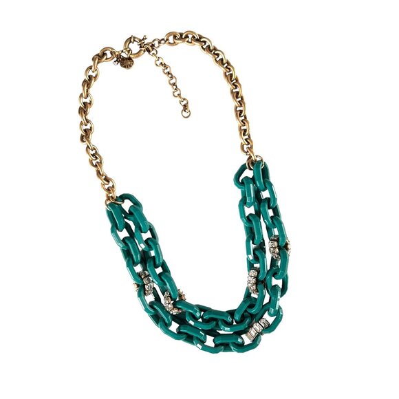 J Crew Vintage Inspired Turquoise Acrylic Chain Link Necklace Rhinestone… - Picture 2 of 11